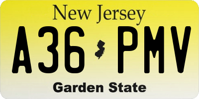 NJ license plate A36PMV