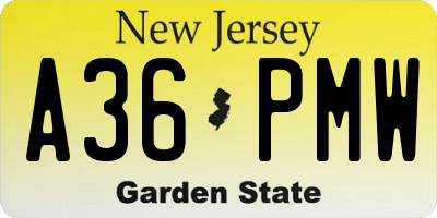 NJ license plate A36PMW