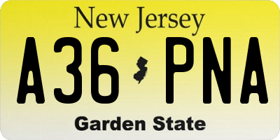NJ license plate A36PNA