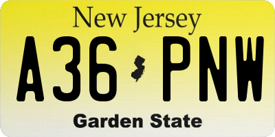 NJ license plate A36PNW