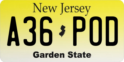 NJ license plate A36POD