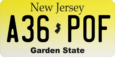 NJ license plate A36POF