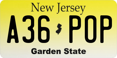 NJ license plate A36POP