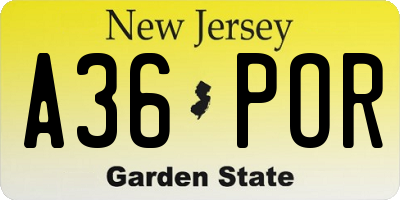 NJ license plate A36POR