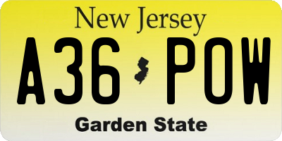 NJ license plate A36POW