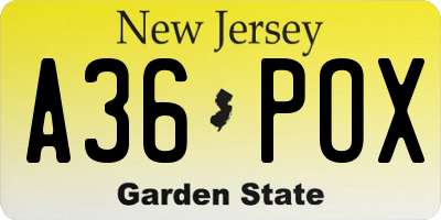 NJ license plate A36POX