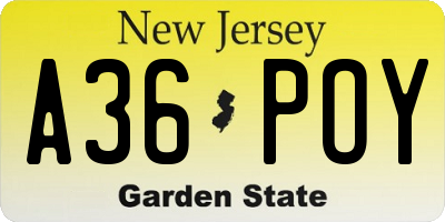 NJ license plate A36POY