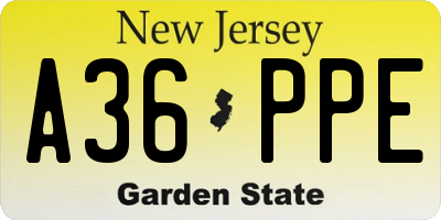 NJ license plate A36PPE