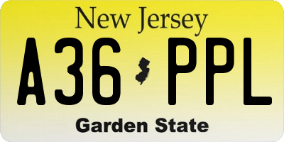 NJ license plate A36PPL
