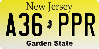 NJ license plate A36PPR