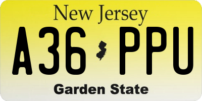 NJ license plate A36PPU