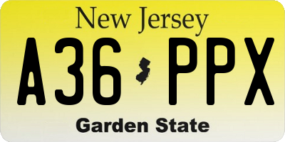 NJ license plate A36PPX