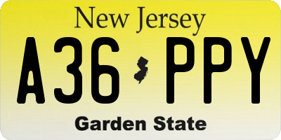NJ license plate A36PPY