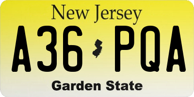 NJ license plate A36PQA