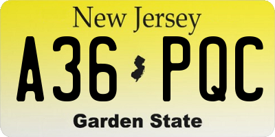 NJ license plate A36PQC