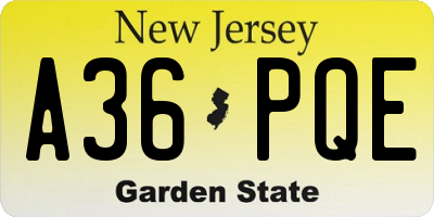 NJ license plate A36PQE