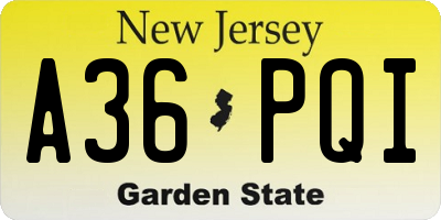 NJ license plate A36PQI