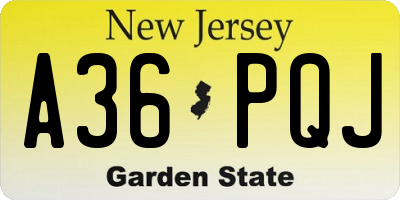 NJ license plate A36PQJ