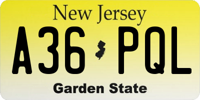 NJ license plate A36PQL