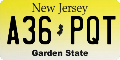 NJ license plate A36PQT