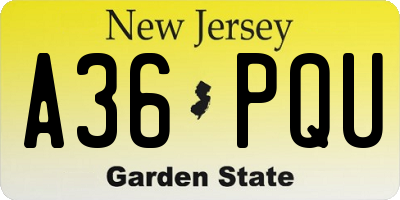 NJ license plate A36PQU