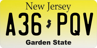 NJ license plate A36PQV