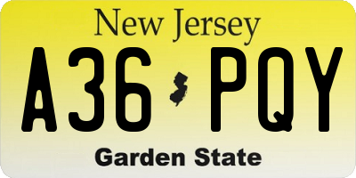 NJ license plate A36PQY
