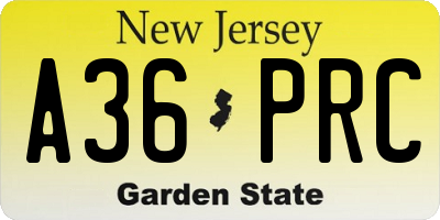 NJ license plate A36PRC