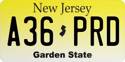 NJ license plate A36PRD