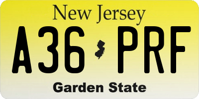 NJ license plate A36PRF