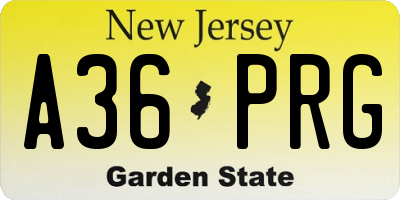 NJ license plate A36PRG