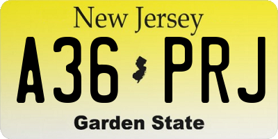 NJ license plate A36PRJ