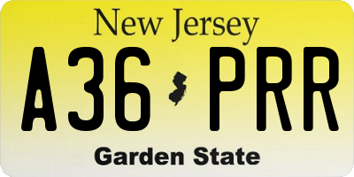NJ license plate A36PRR