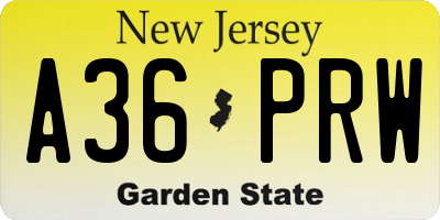 NJ license plate A36PRW