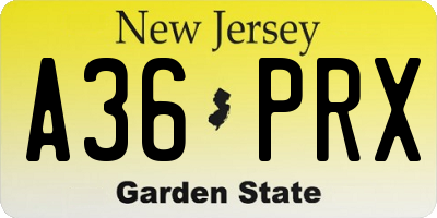 NJ license plate A36PRX