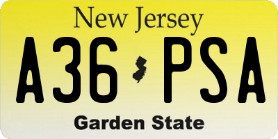 NJ license plate A36PSA