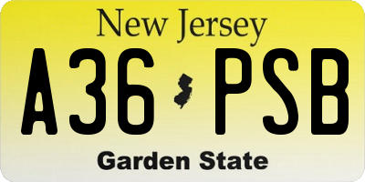 NJ license plate A36PSB
