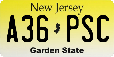 NJ license plate A36PSC