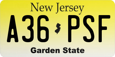 NJ license plate A36PSF