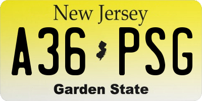 NJ license plate A36PSG