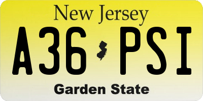 NJ license plate A36PSI