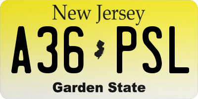 NJ license plate A36PSL