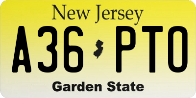NJ license plate A36PTO