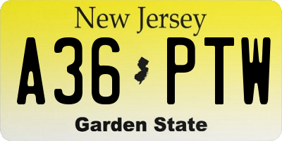 NJ license plate A36PTW