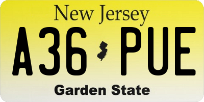 NJ license plate A36PUE