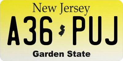 NJ license plate A36PUJ