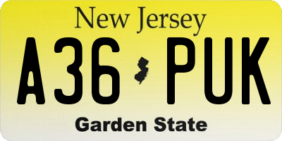 NJ license plate A36PUK