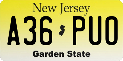 NJ license plate A36PUO