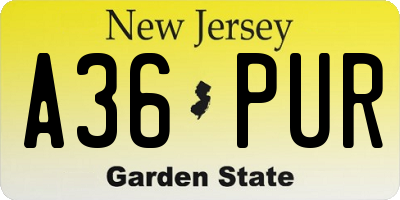 NJ license plate A36PUR