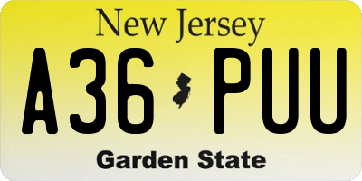 NJ license plate A36PUU